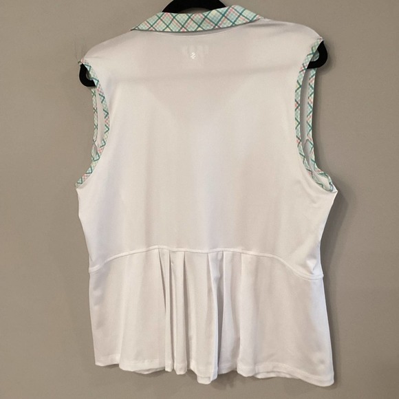 Izod Ladies XL White Golf Top W Mint Green, Yellow & Pink Decoration. Preloved. - Picture 4 of 5
